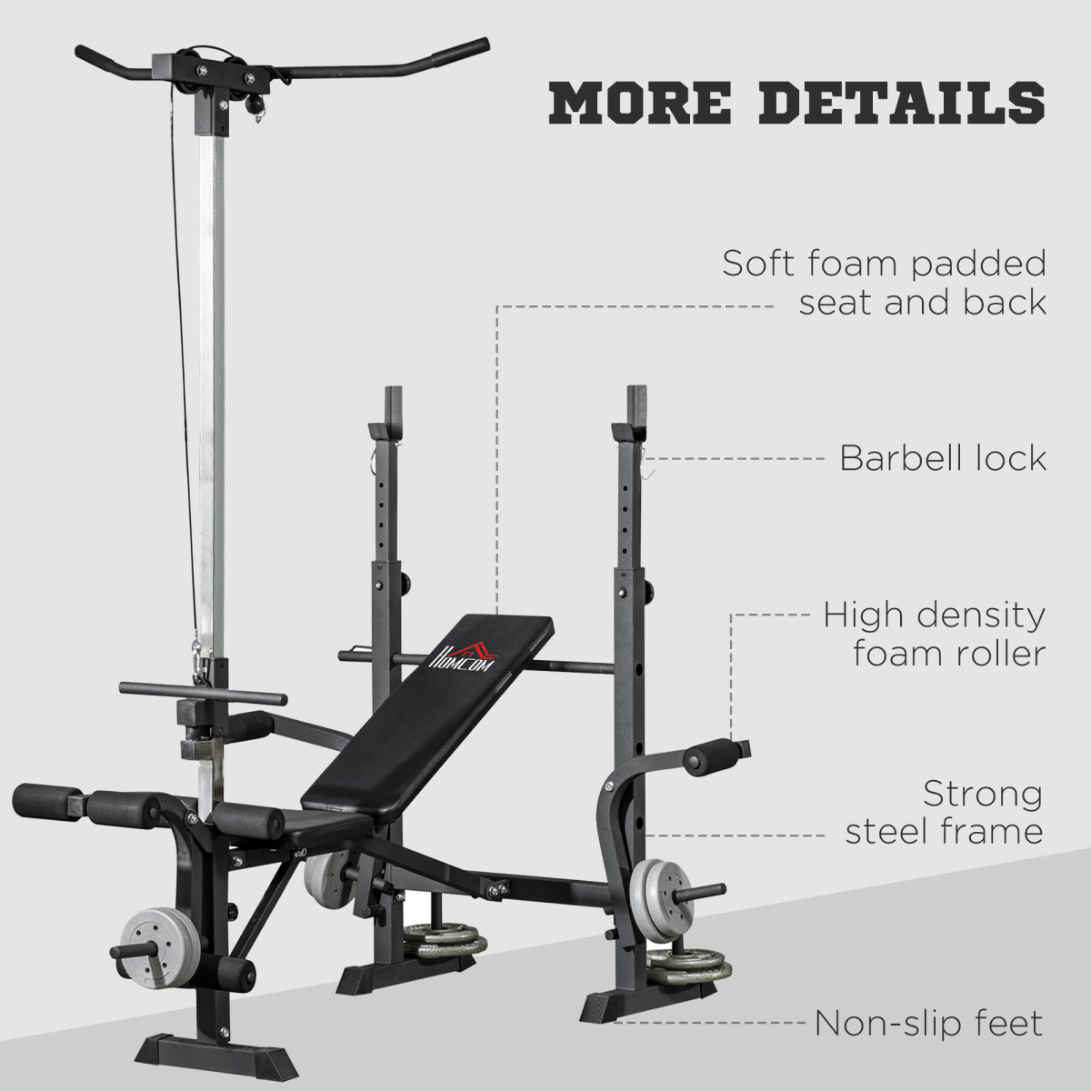 HOMCOM Multifunction Adjustable Weight Bench with Lat Pulldown