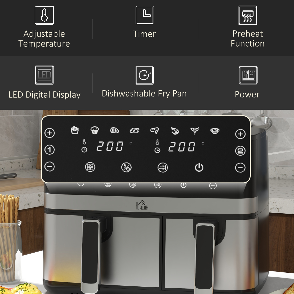 HOMCOM Dual Zone Air Fryer 8.5L with SYNCFinish, 2700W