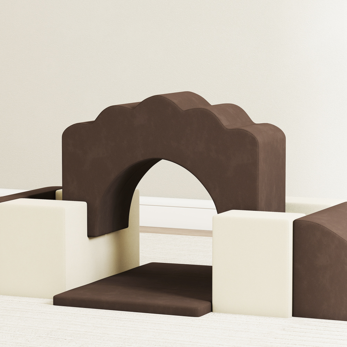 AIYAPLAY Kids Soft Play Set, 7-Piece Foam Climbing Blocks, Brown