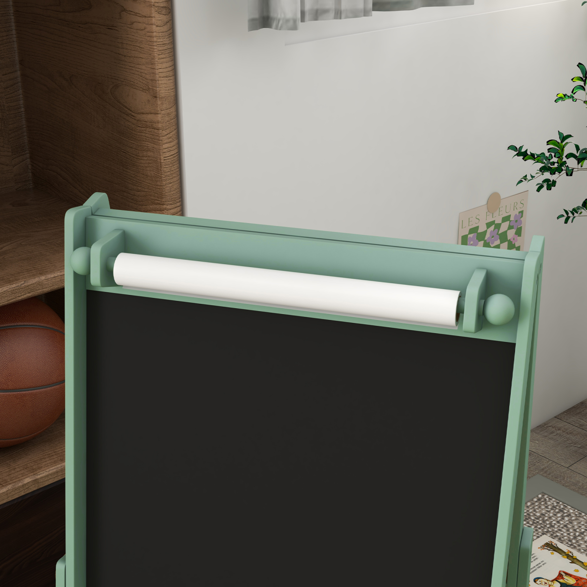 AIYAPLAY 3-in-1 Kids Easel with Paper Roll, Storage, Green