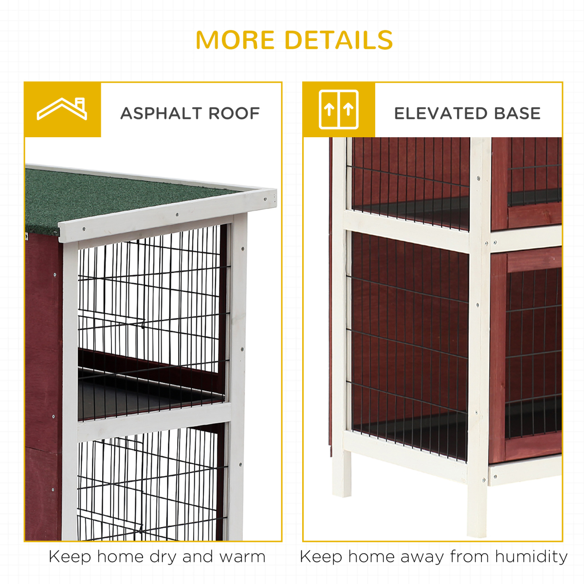 PawHut Two-Tier Elevated Wooden Rabbit Hutch Bunny Cage for Small Pets with Slide-Out Trays and Weather-Resistant Roof