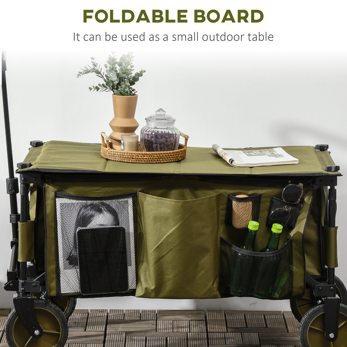 Outsunny Folding Garden Trolley, 4 Wheels, Brakes, 100kg Load