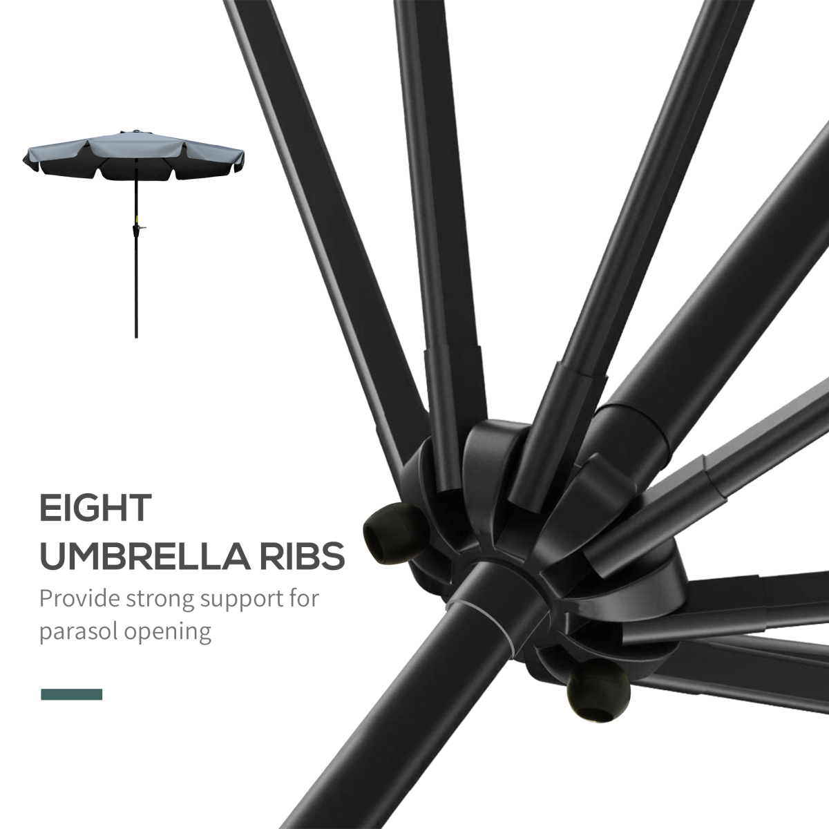 Outsunny 2.66m Charcoal Grey Patio Umbrella with Scalloped Edge, Crank Handle and Tilt Function