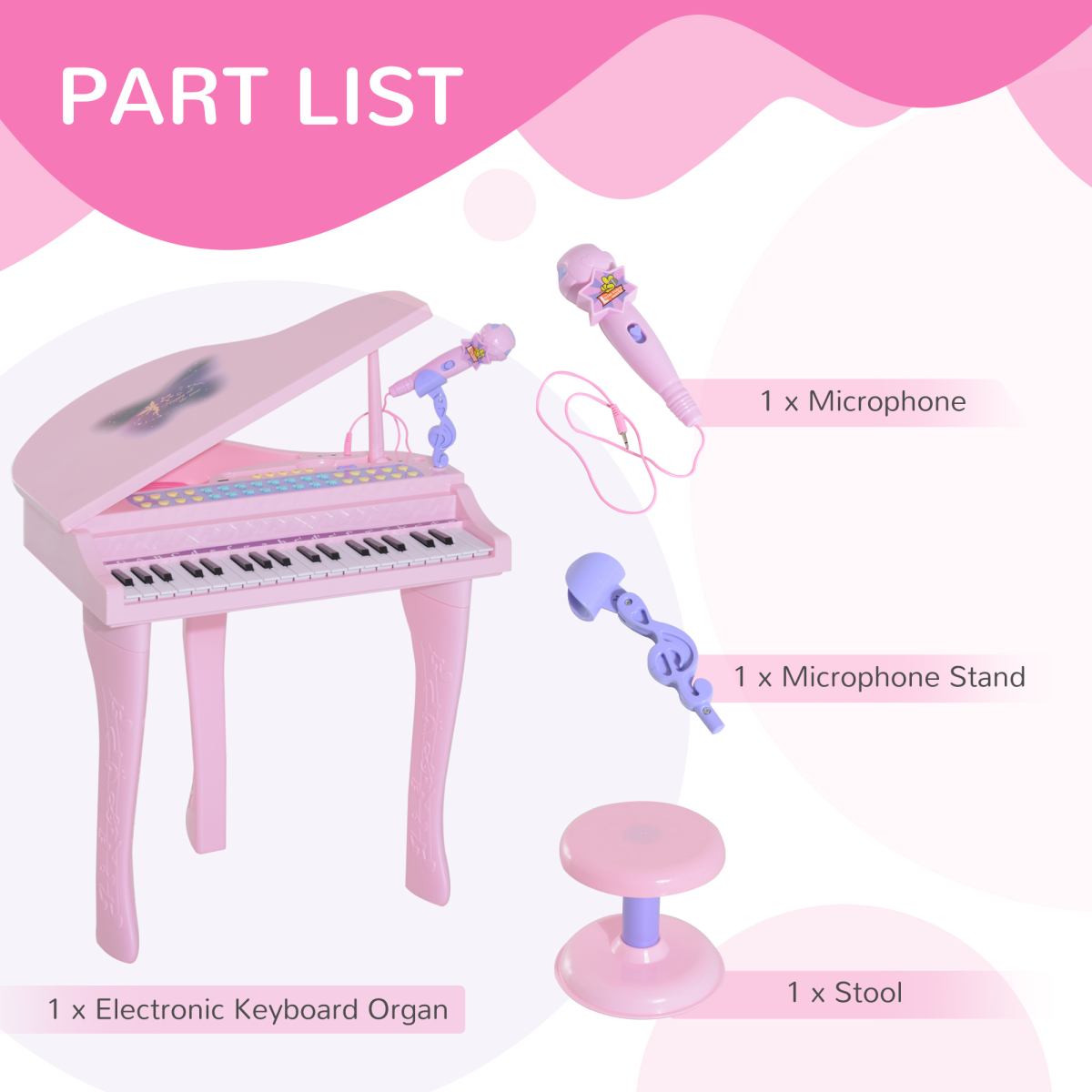 HOMCOM 37-Key Electronic Mini Piano Keyboard with Microphone & Stool, Pink