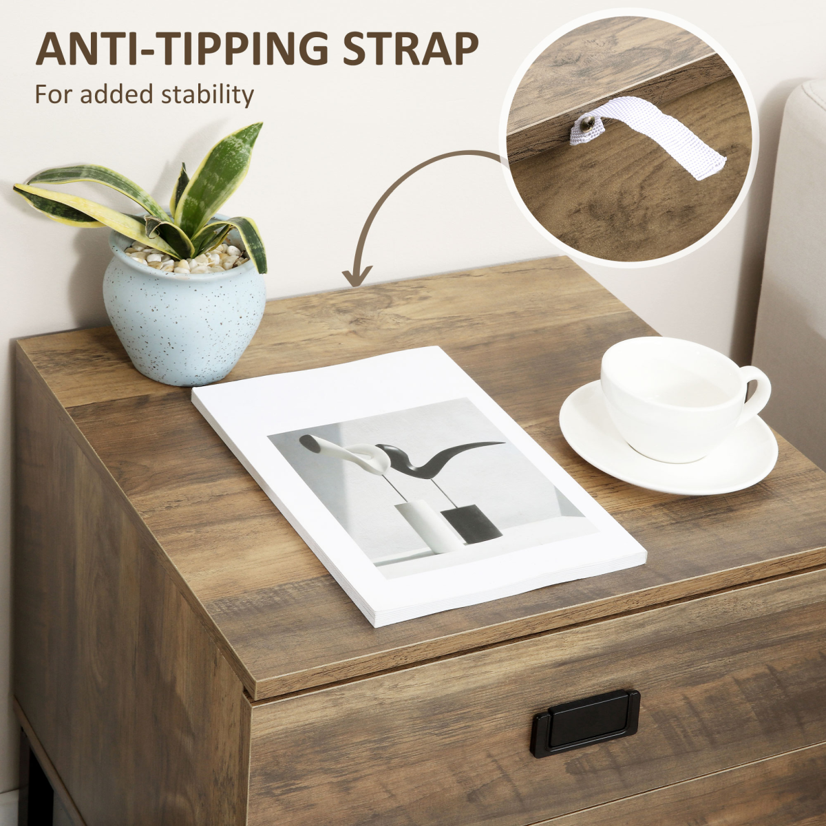 HOMCOM Metal Frame Bedside Table with 2 Drawers and Storage