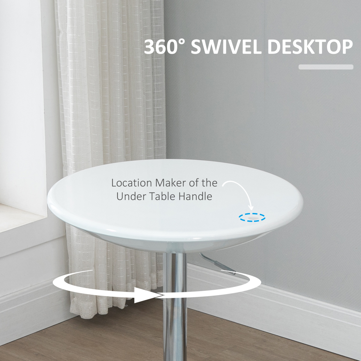 HOMCOM Adjustable Swivel Bistro Pub Table with Painted White Top and Steel Base