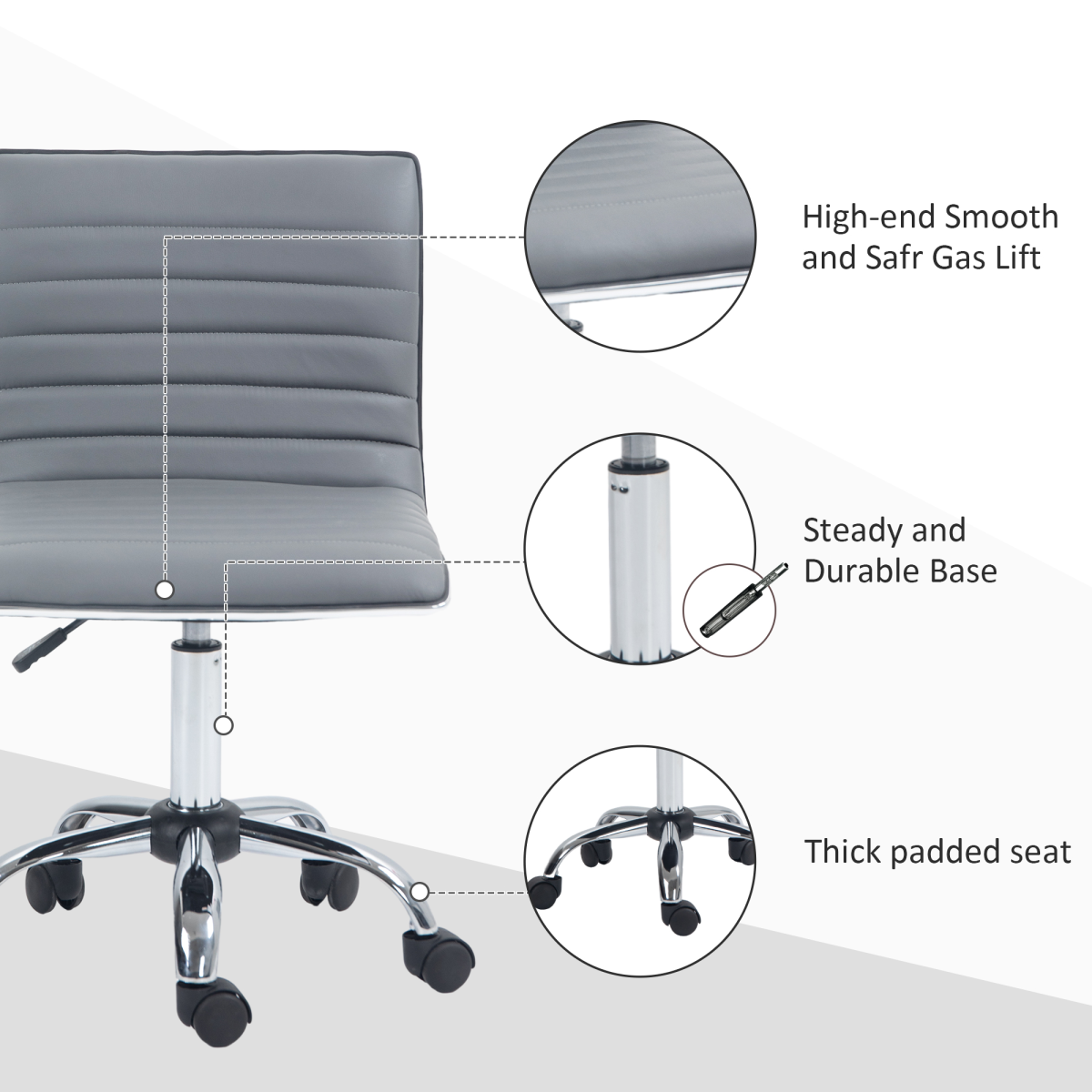 HOMCOM Armless Mid-Back Adjustable 360° Swivel Office Chair, Light Grey