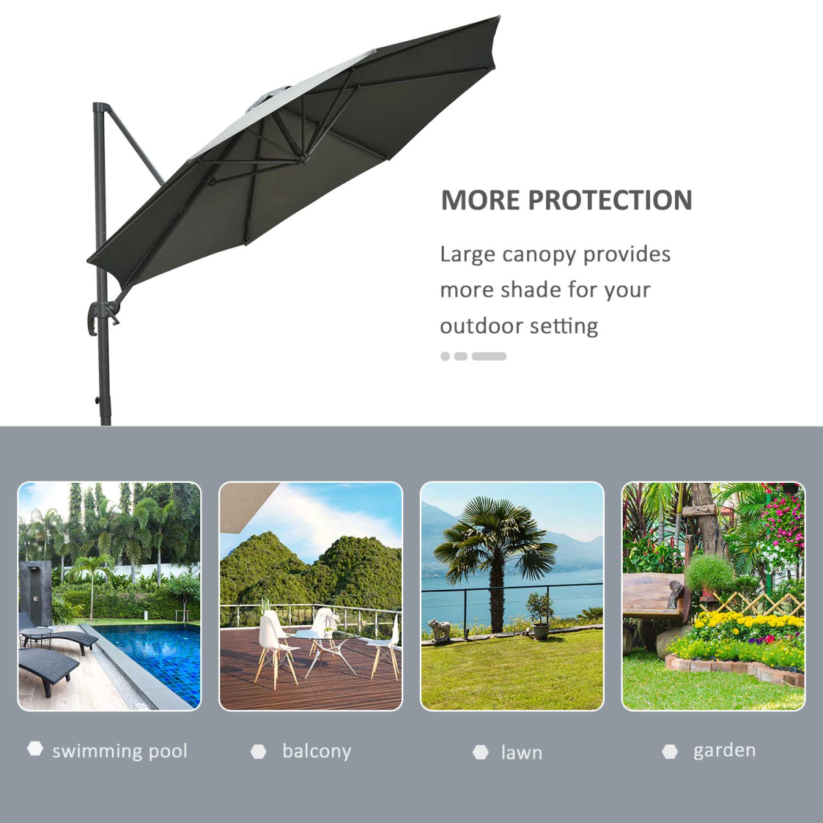 Outsunny Roma 3m Round Patio Cantilever Parasol Umbrella, Dark Grey