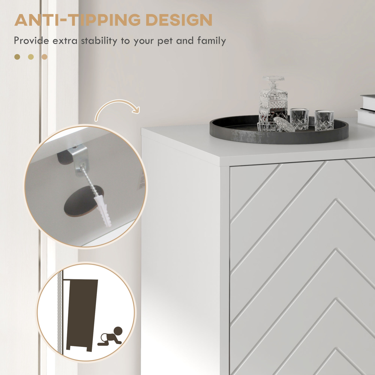HOMCOM Shoe Cabinet with 2 Chevron Doors, Adjustable Shelf, Holds 12 Pairs, White and Gold Tone