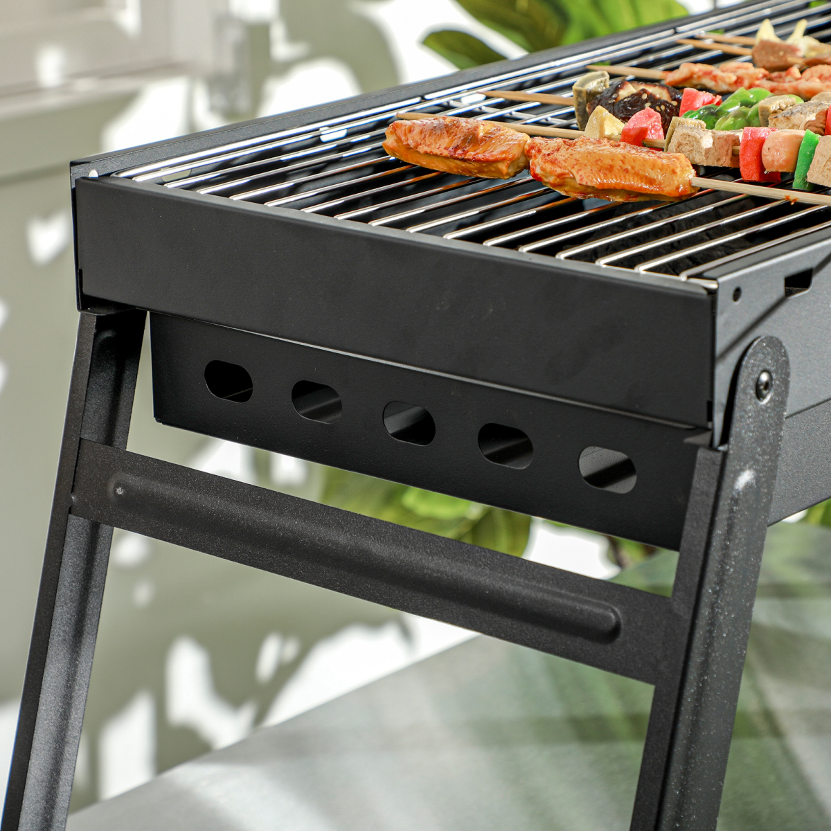 Outsunny Foldable Portable Charcoal Grill with Pull-Out Charcoal Basin