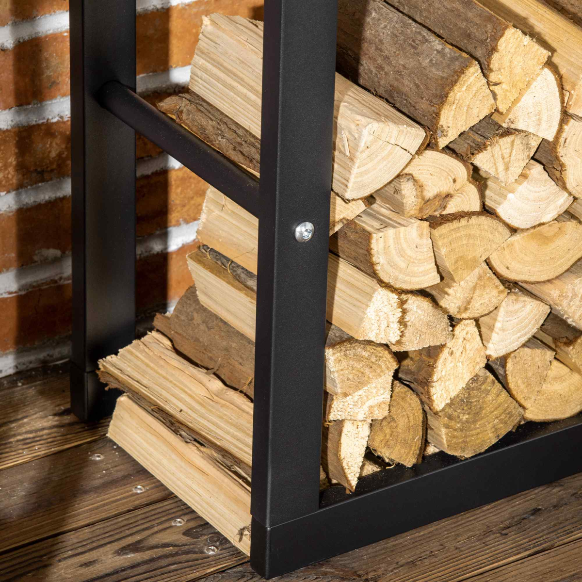 HOMCOM Metal Rust-Resistant Firewood Log Rack, Black, 100kg Capacity, Indoor and Light Outdoor Use