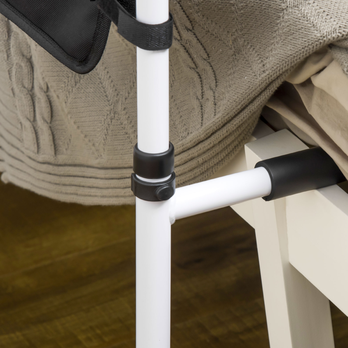 HOMCOM Adjustable Bed Assist Rail Grab Bar with Side Pocket, Steel Frame, White