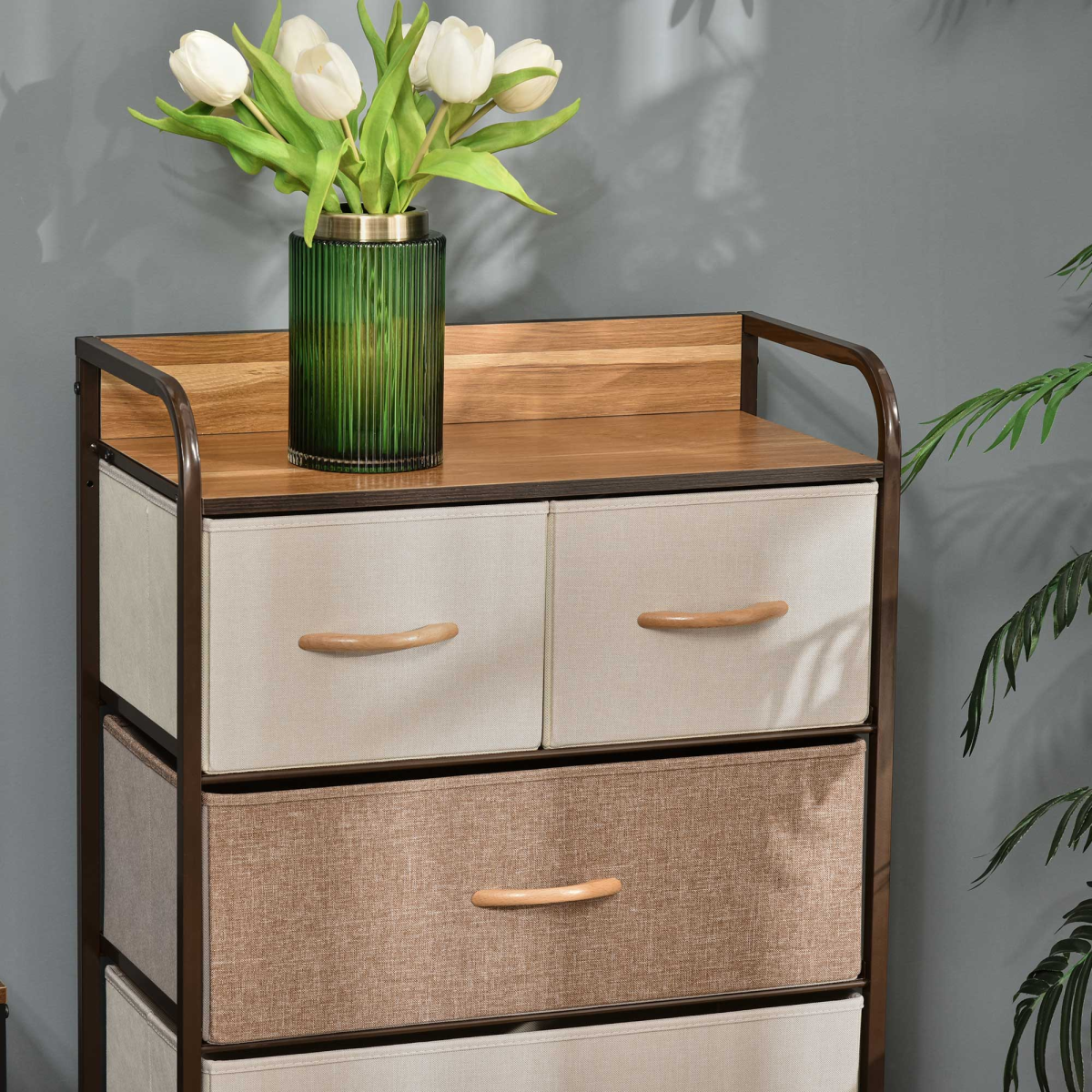 HOMCOM 5-Drawer Fabric Closet Dresser Tower with Steel Frame