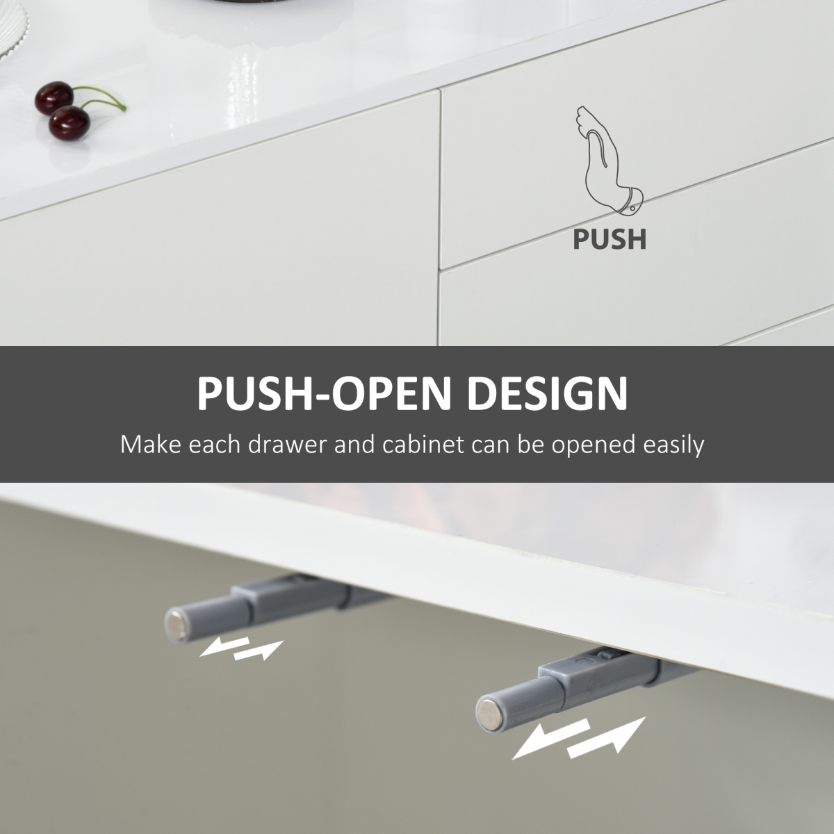 HOMCOM White Side Cabinet with 2 Doors, 2 Drawers, Adjustable Shelf, Push Open Design