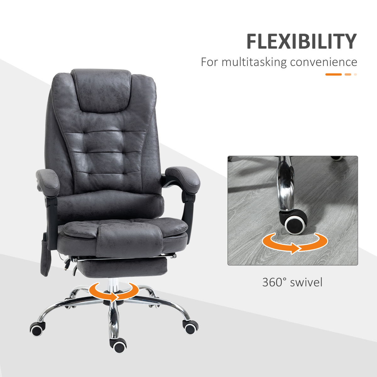 Vinsetto High Back Heated Massage Reclining Office Chair, Dark Grey
