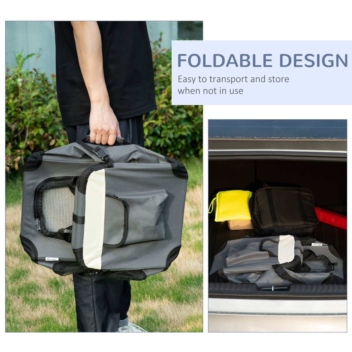 51cm Foldable Pet Carrier with Cushion for Cats and Small Dogs, 3 Doors, Mesh Windows, Foldable Carrier Bag