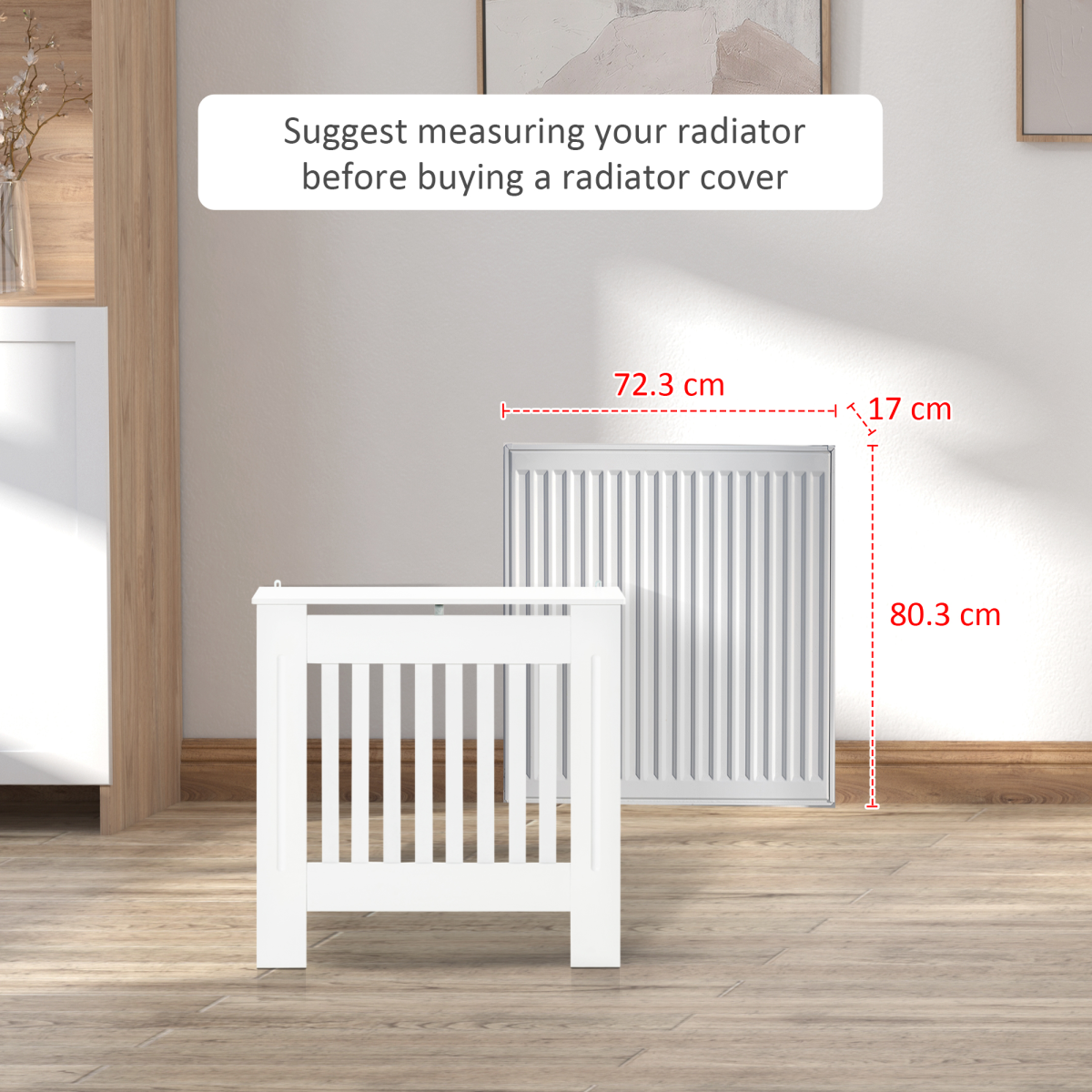 HOMCOM White Painted MDF Radiator Cover with Shelf and Slatted Vent for Home, Office and Hallway