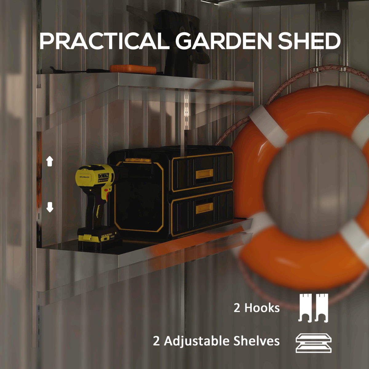 Outsunny 5 x 7 ft White Galvanized Steel Lean-To Garden Shed with Floor Foundation, Sliding Doors and Ventilation Windows