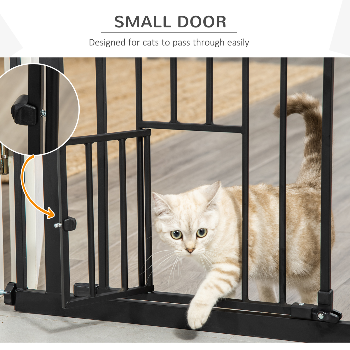 Extra Tall Automatic Closing Dog Gate with Cat Door, Steel Frame, 74-80 cm Wide, for Stairs, Doorways and Hallways, Pawhut
