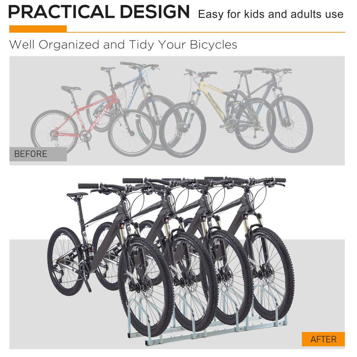 4 Bike Parking Rack Locking Storage Stand, Floor or Wall Mount, Solid Steel, Detachable, Unbranded
