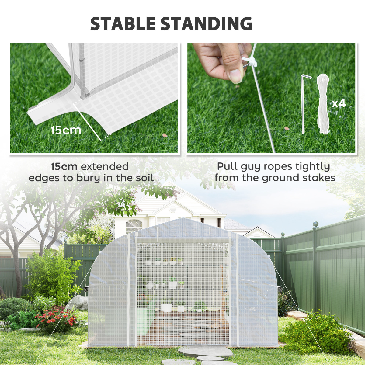 Outsunny Polytunnel Greenhouse with Roll-Up Sidewalls, Mesh Door, PE Cover, 6 x 3 x 2m