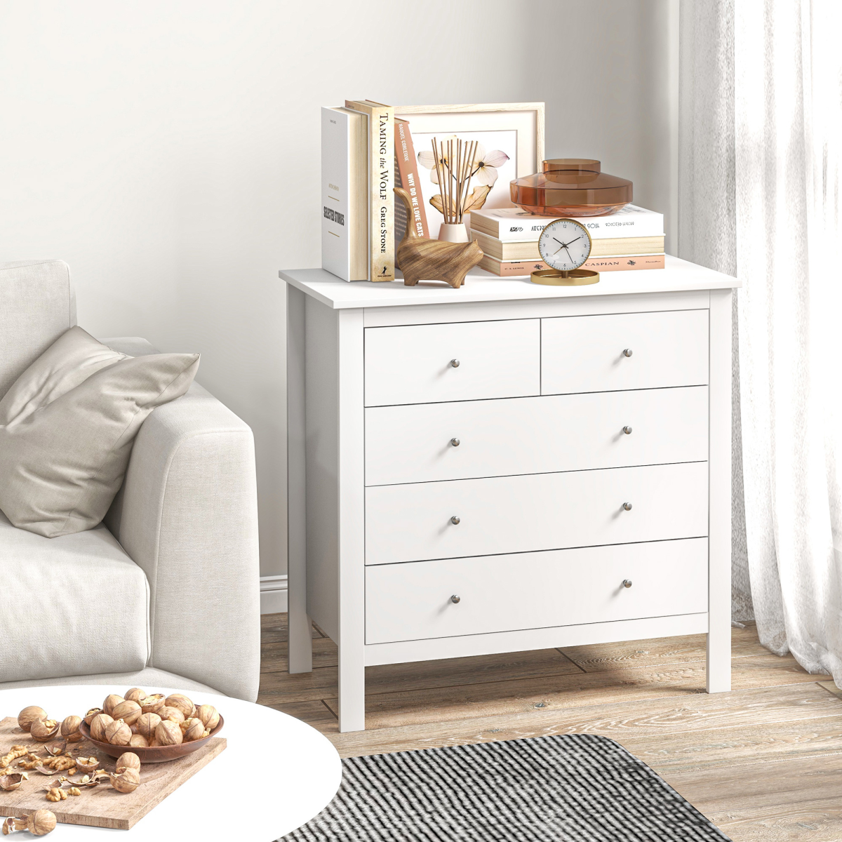 HOMCOM Modern 5 Drawer Chest of Drawers Storage Cabinet, White