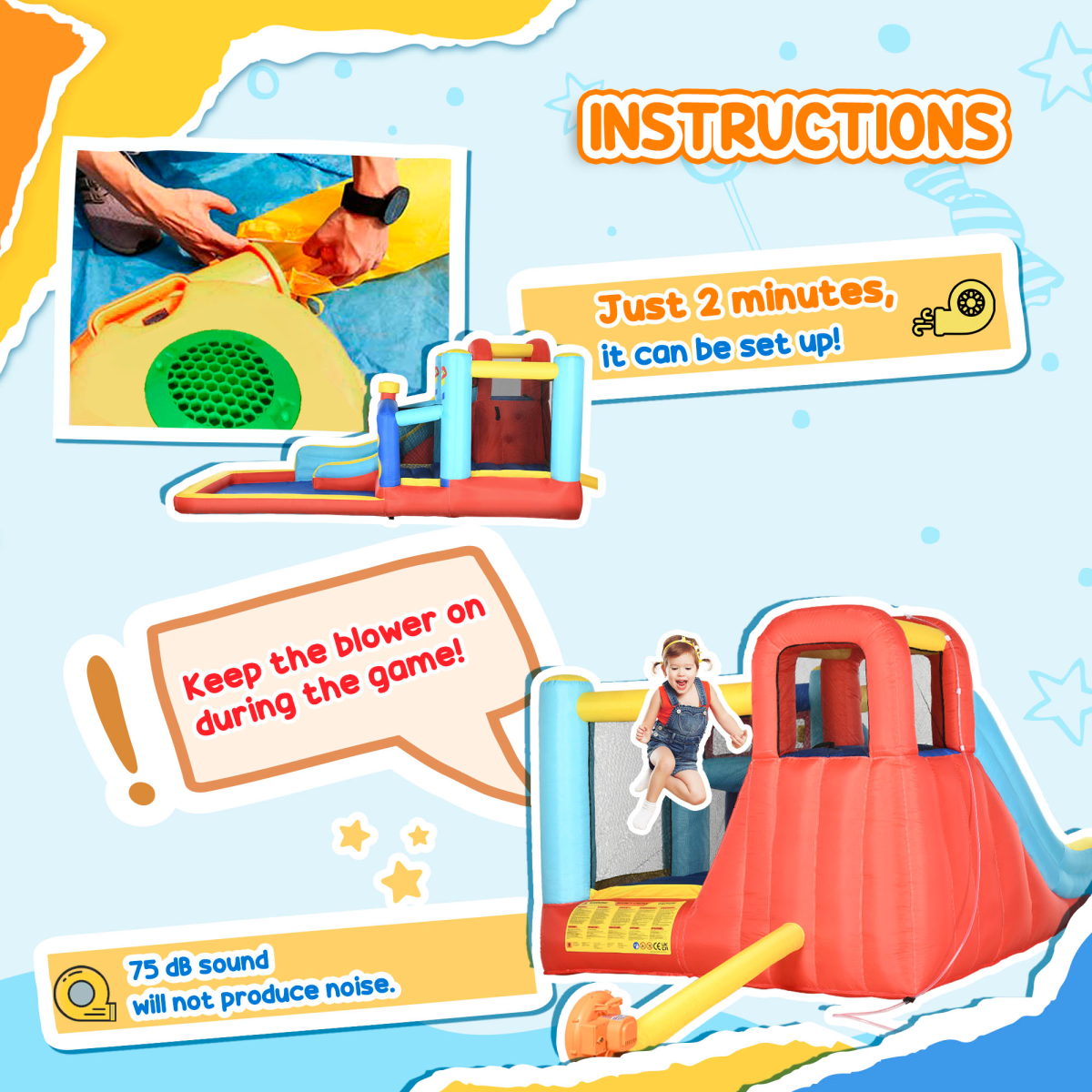 Outsunny 4 in 1 Kids Bouncy Castle Slide Pool Trampoline Climbing Wall Blower