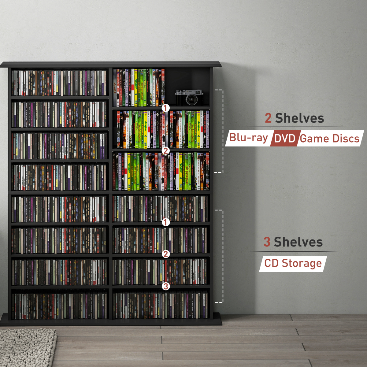 HOMCOM 720 CD Storage Tower for DVDs, Blu-rays, Black