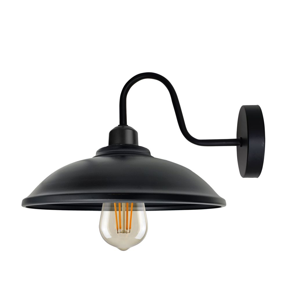 Black Vintage Wall Sconce, E27 Base, Hemisphere Shade, Indoor