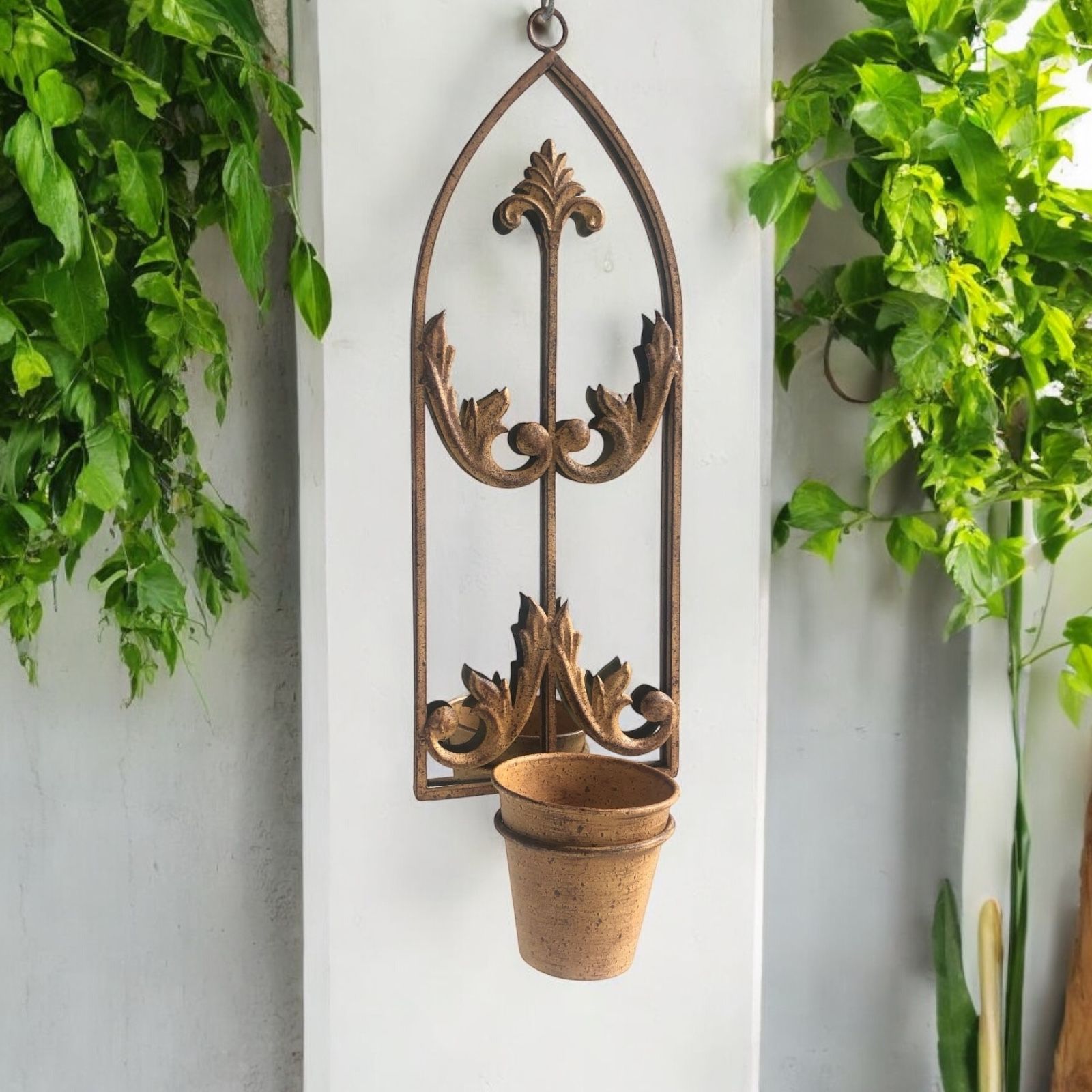 MSL 60cm Rusty Wall Mirror with Single Planter Pot