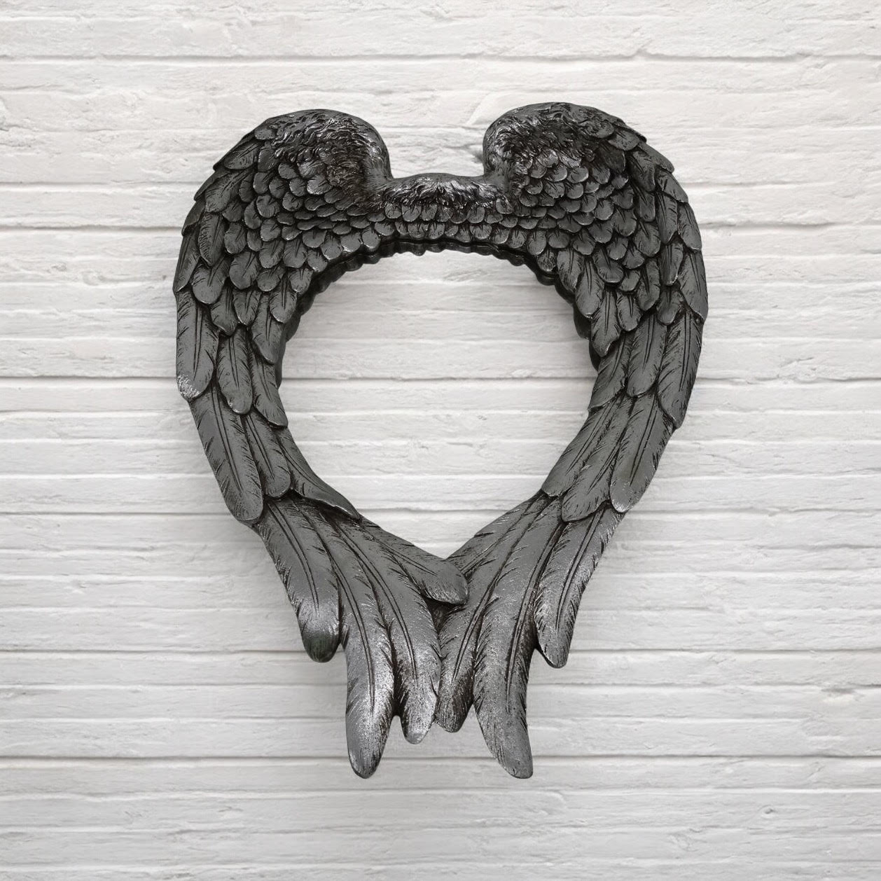 57CM Antique Silver Angel Wings Accent Mirror, Hand Finished, Recycled Content