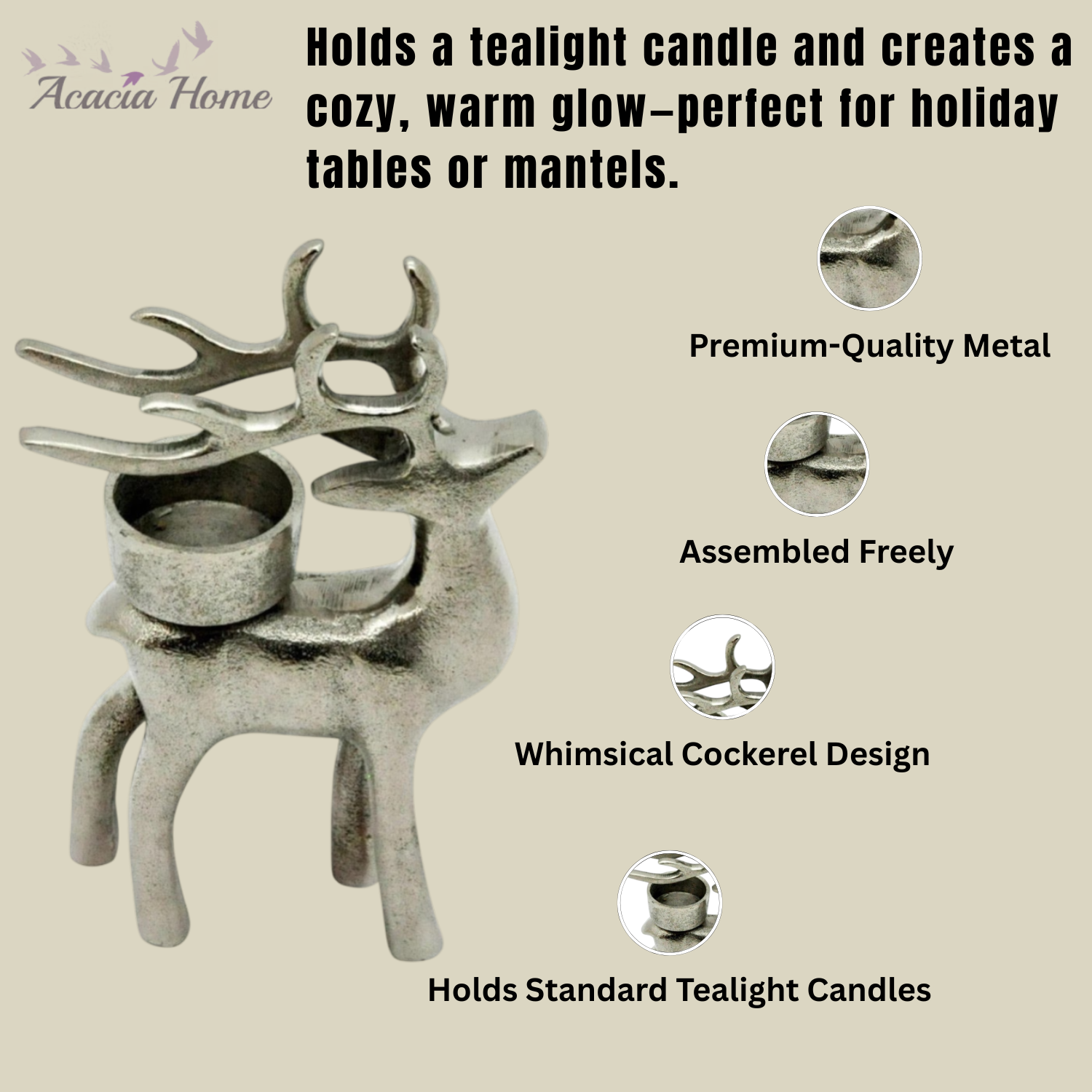 MSL 12.5cm Reindeer Candle Holder for Table Use