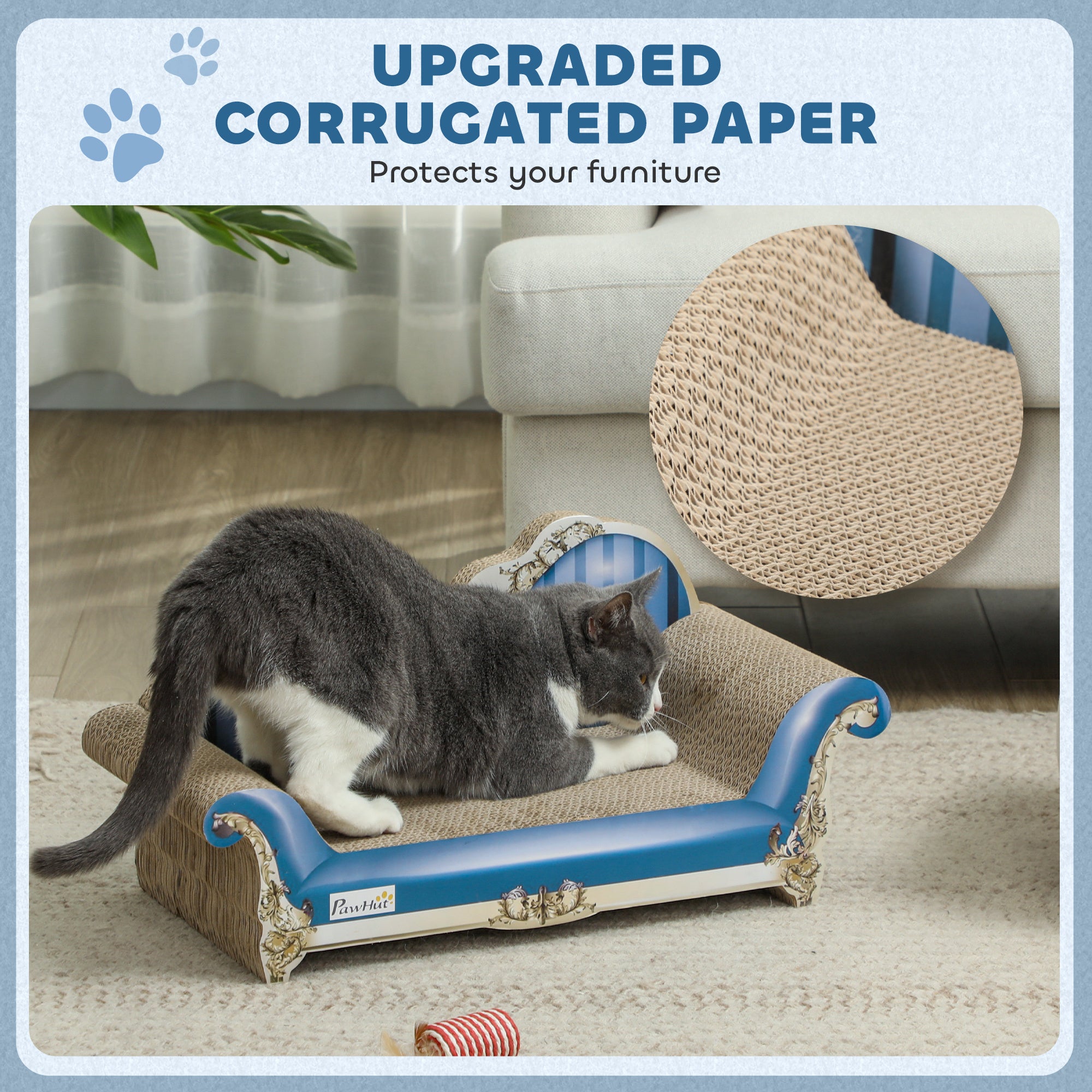 PawHut 2-in-1 Cat Scratcher and Cardboard Lounge Bed with Catnip, Blue