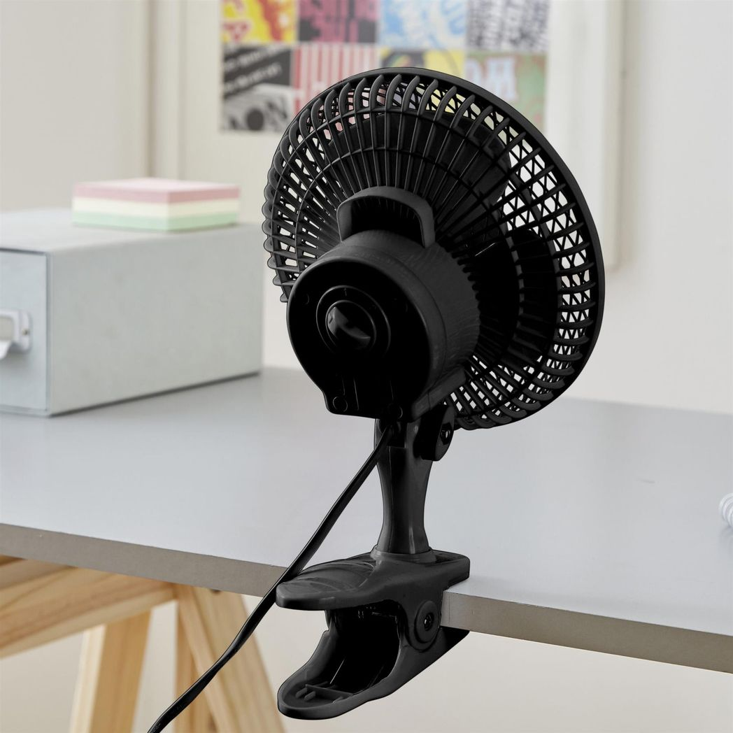 Neo 6-Inch Clip-On or Base Mount Desk Fan, 2-Speed, 360° Rotatable, Black