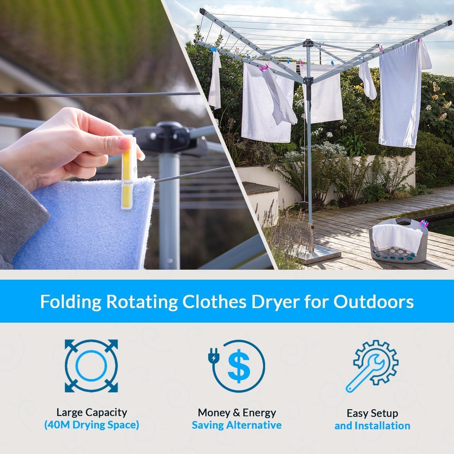 60m 4 Arm Rotary Airer Washing Line with Metal Ground Socket