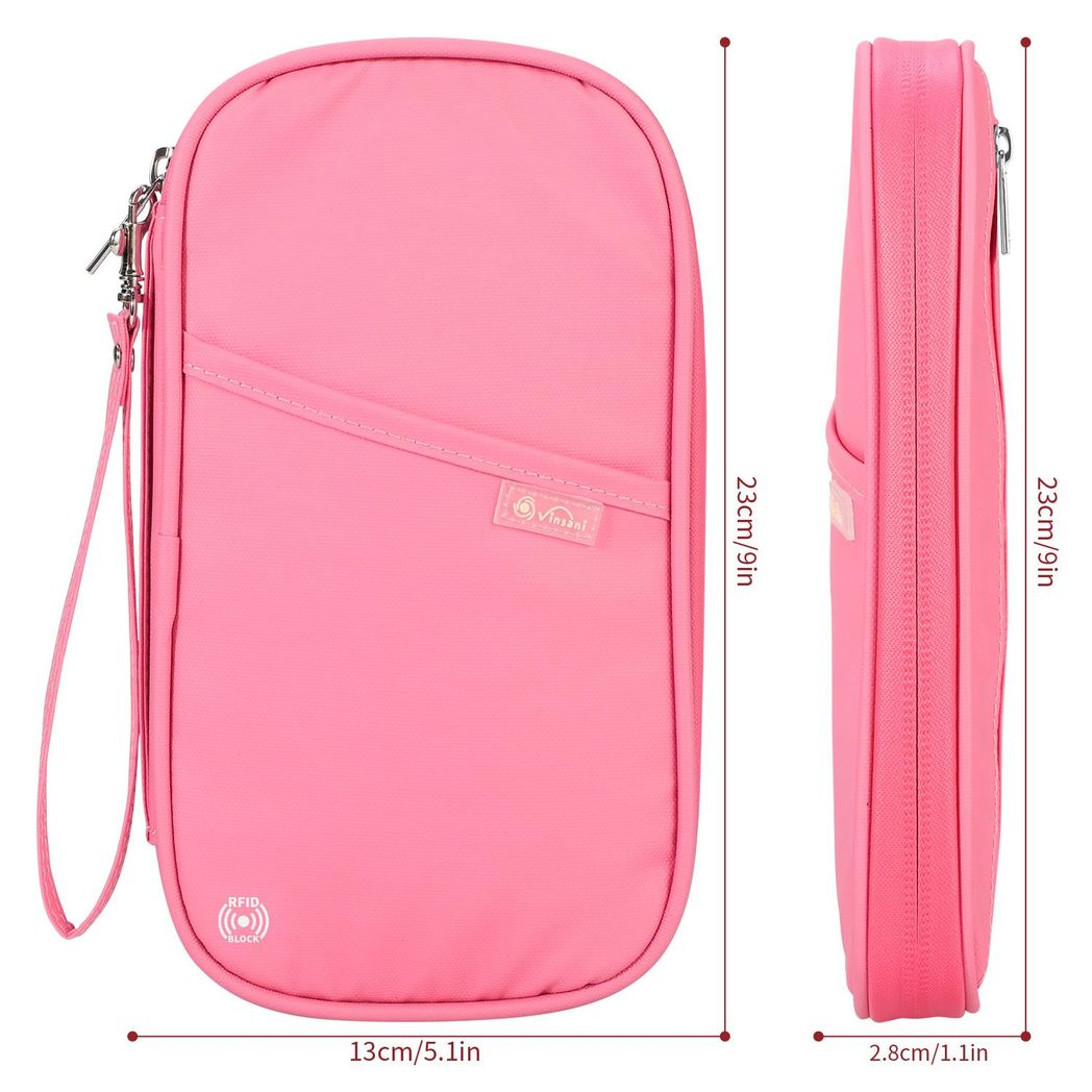 Vinsani Deluxe Passport Holder Travel Wallet with RFID Protection, 4 Passport Holders, 5 Card Slots, Pen Slot, Zip Pocket