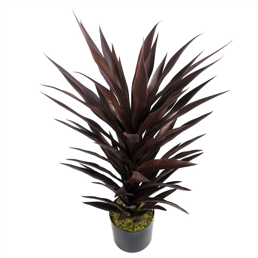 Leaf 85cm Dark Red Artificial Yucca Plant in Black Plastic Pot