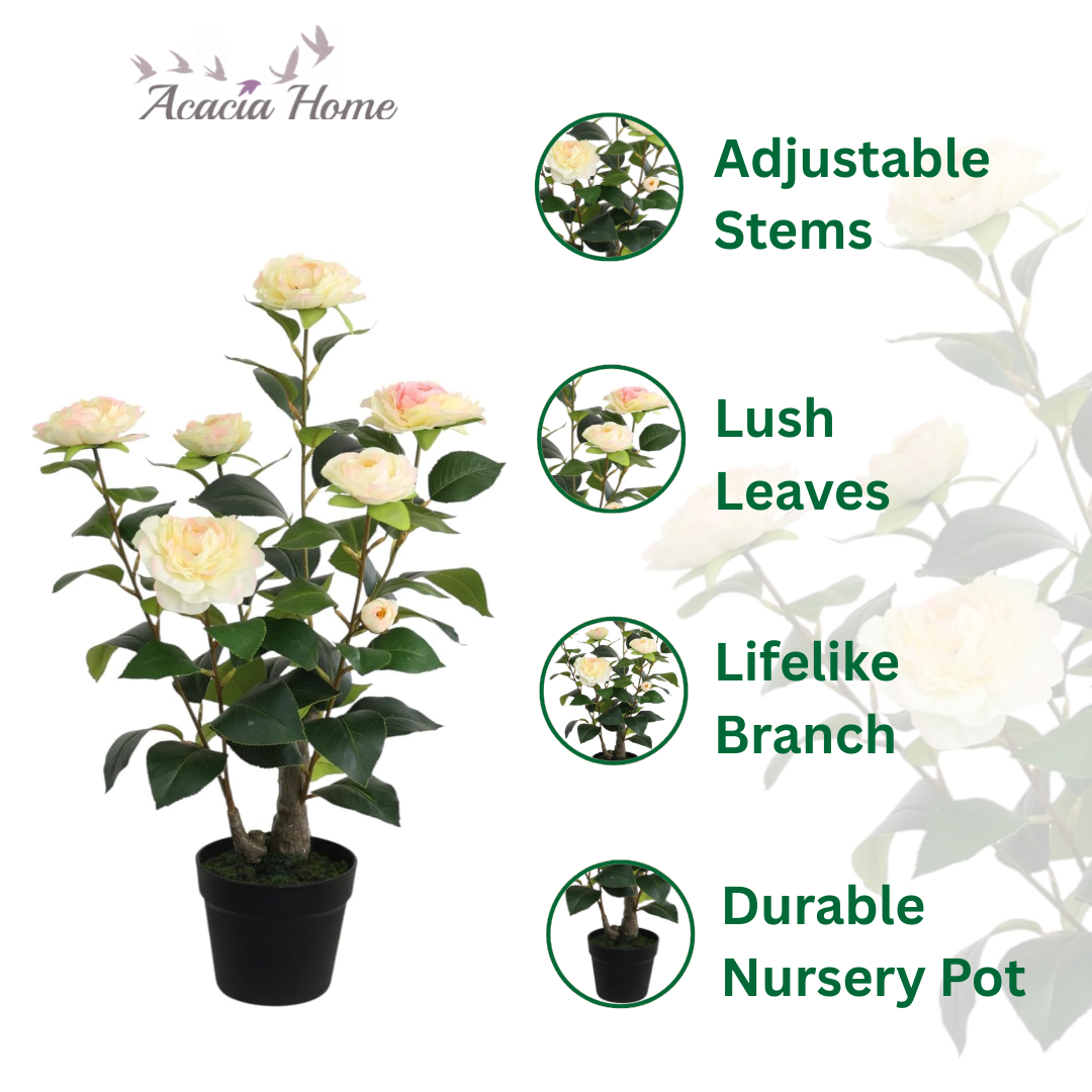MSL 58CM Artificial Camellia Plant, Realistic Design, Maintenance Free