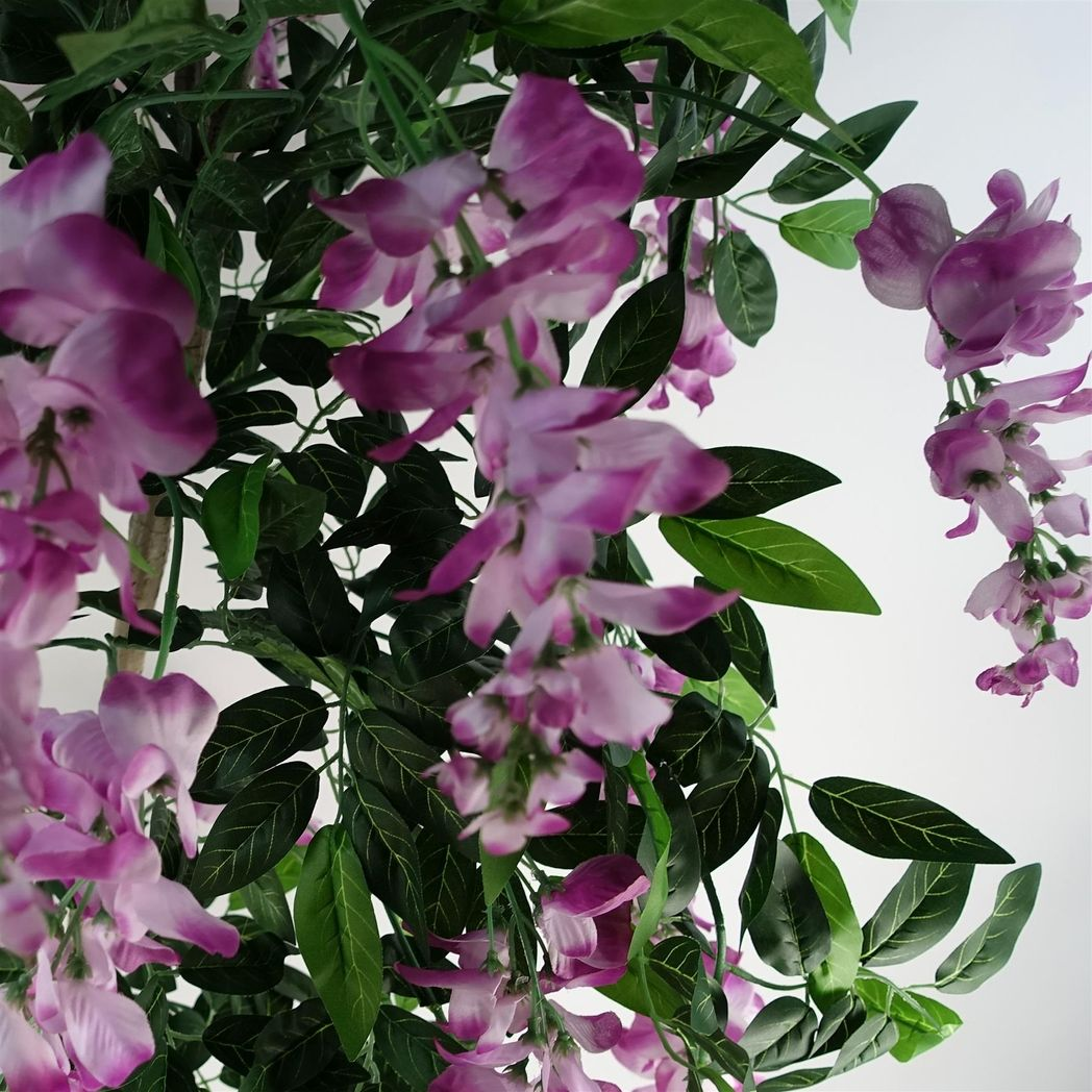 Leaf 150cm Artificial Light Pink Purple Wisteria Tree in Black Pot