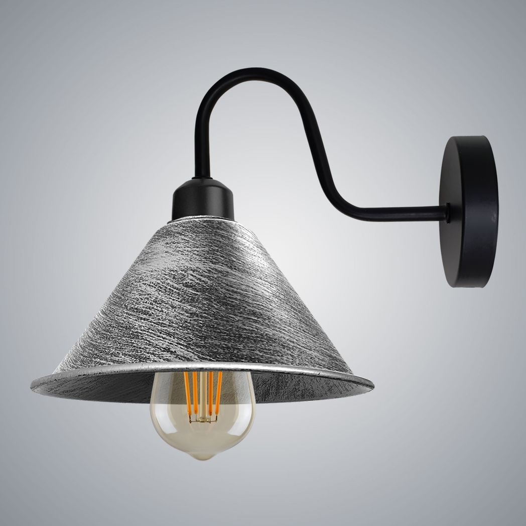 Vintage Black Wall Sconce, Metal Cone Shade, E27 Socket