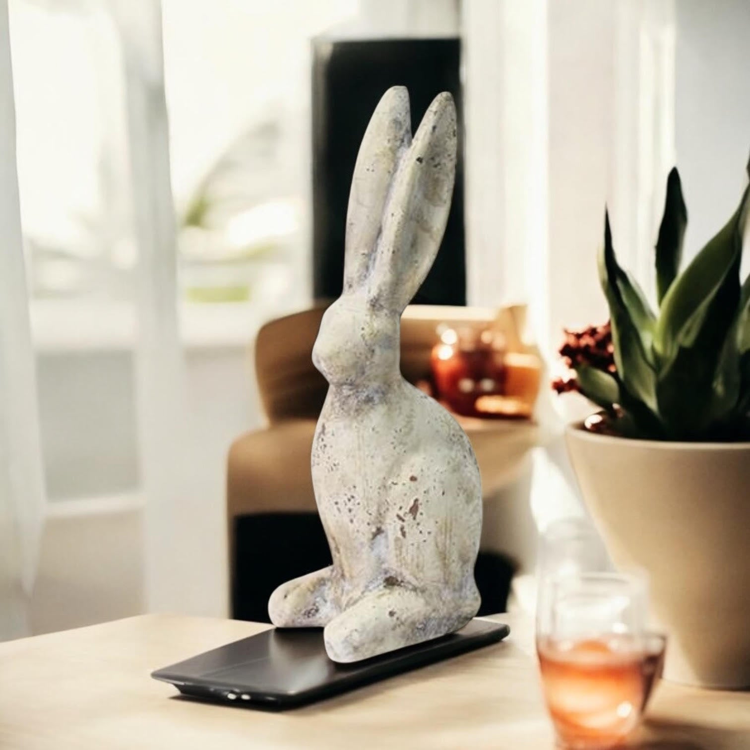MSL 26cm Cream Cement Rabbit Garden Ornament