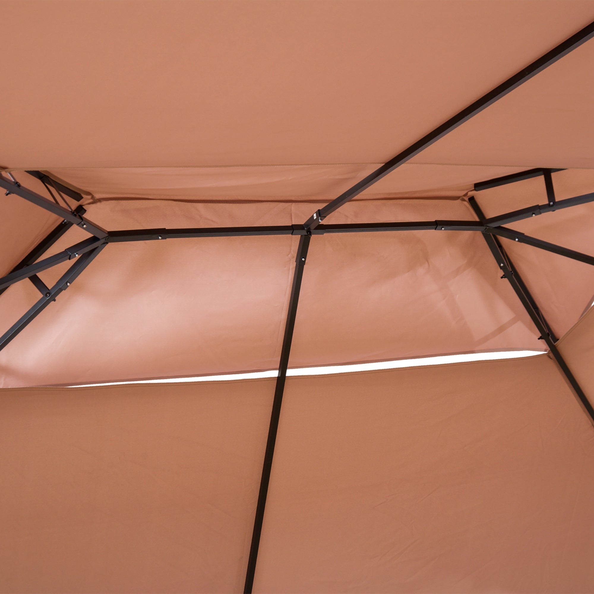 Outsunny 4m x 3m Steel Frame Garden Pavilion Gazebo with Two-Tier Roof and Curtains Khaki