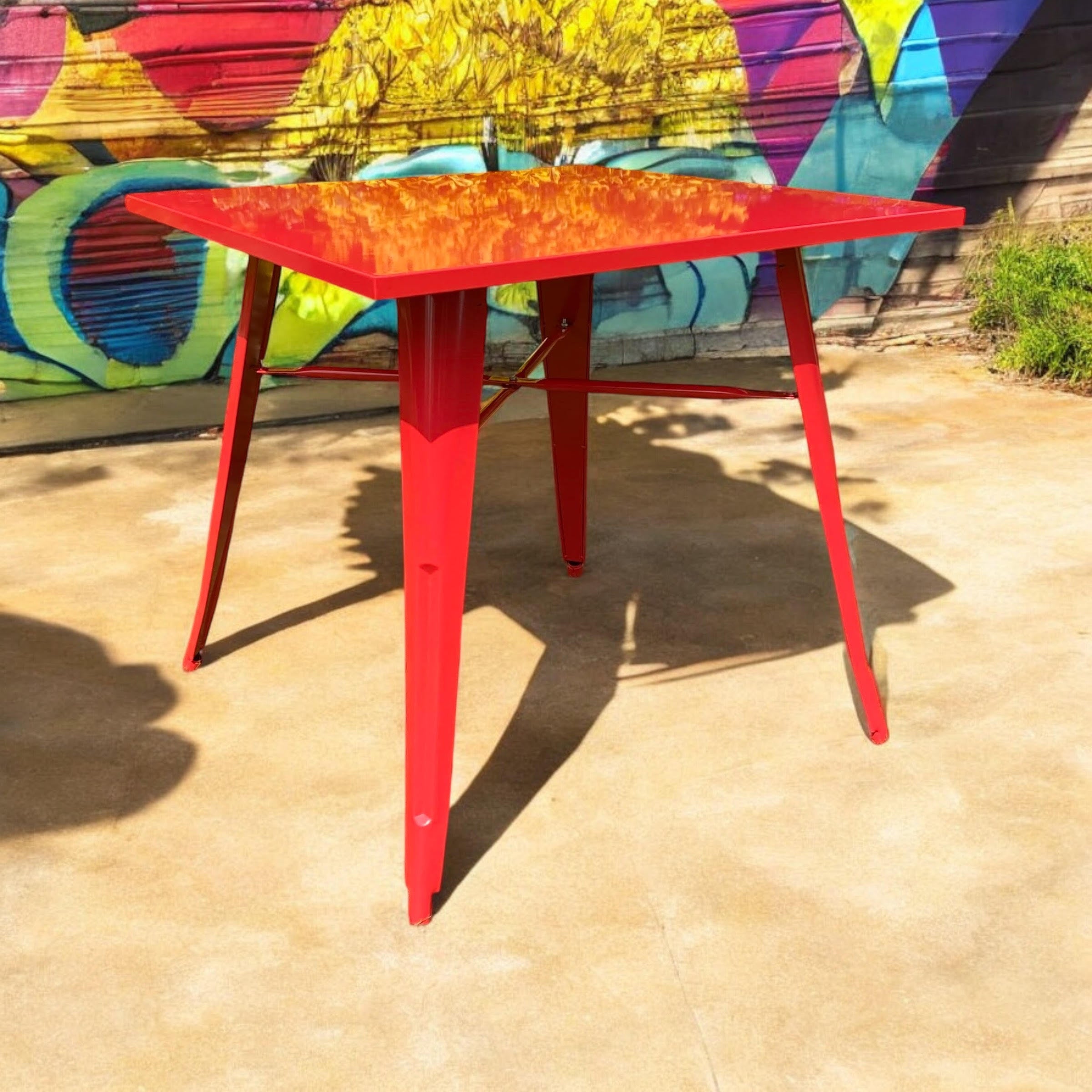MSL Red Metal Bar Table 80 x 80 x 76 cm for Outdoor Use