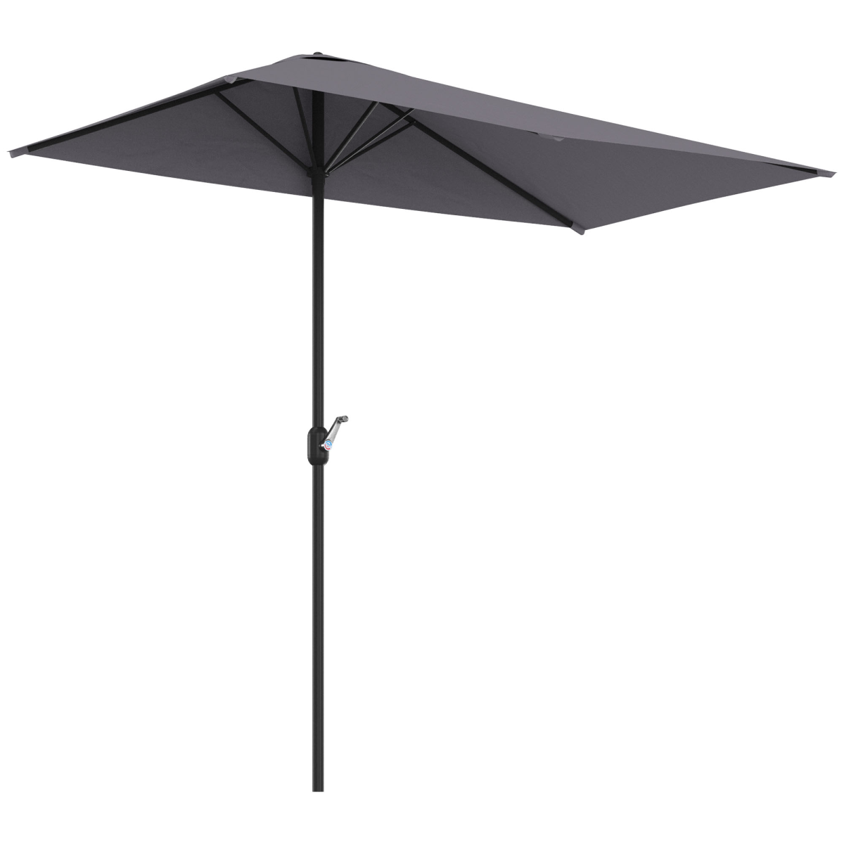 Outsunny Half Round Parasol Umbrella with Crank, 2.3m, Grey, No Base Included