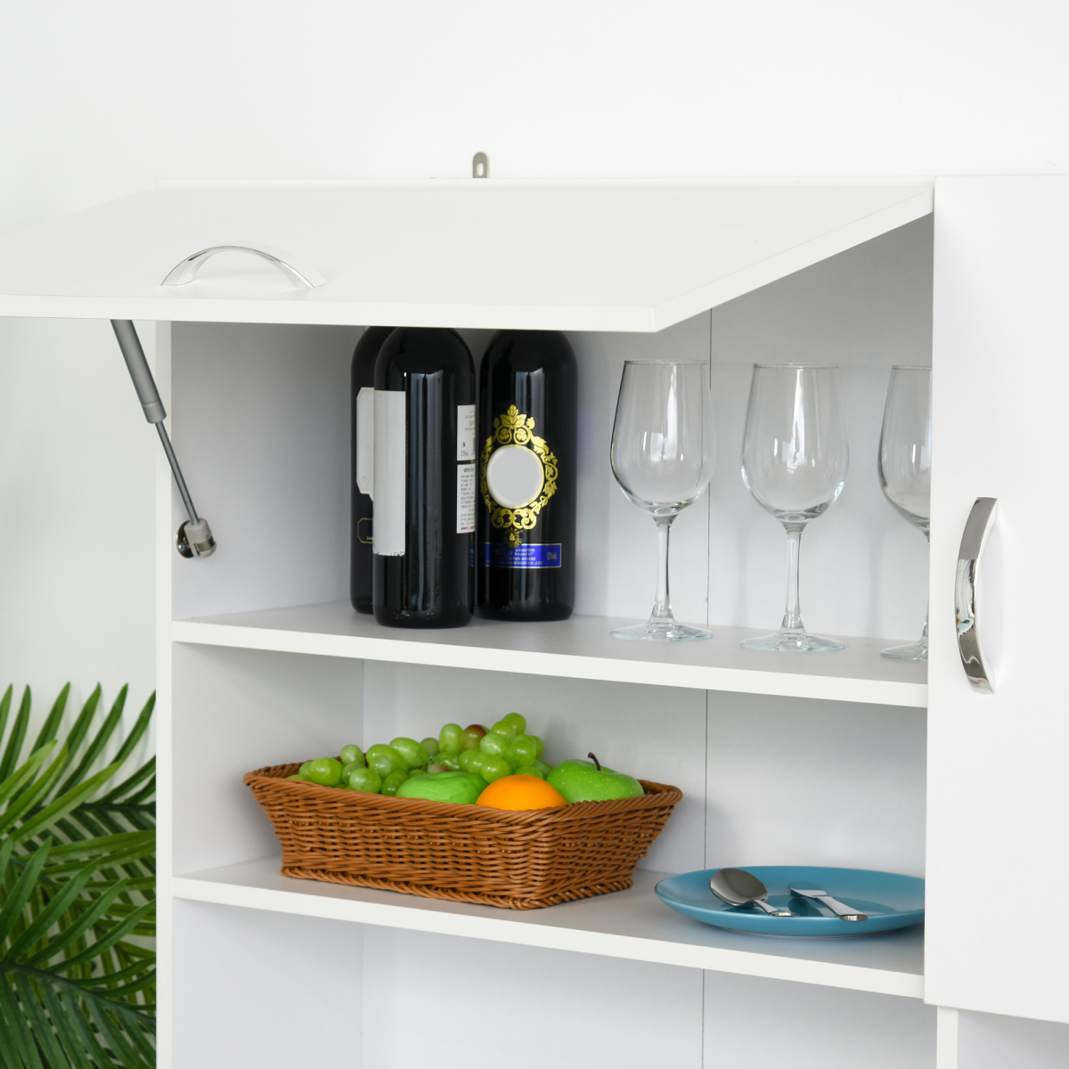 Freestanding White Kitchen Storage Cabinet with Drawers & Cupboards