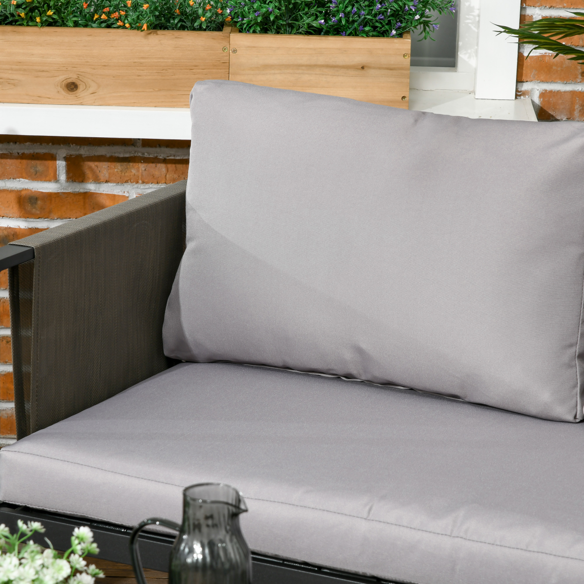 Outsunny 4-Piece Garden Sofa Set with Tempered Glass Coffee Table and Cushions