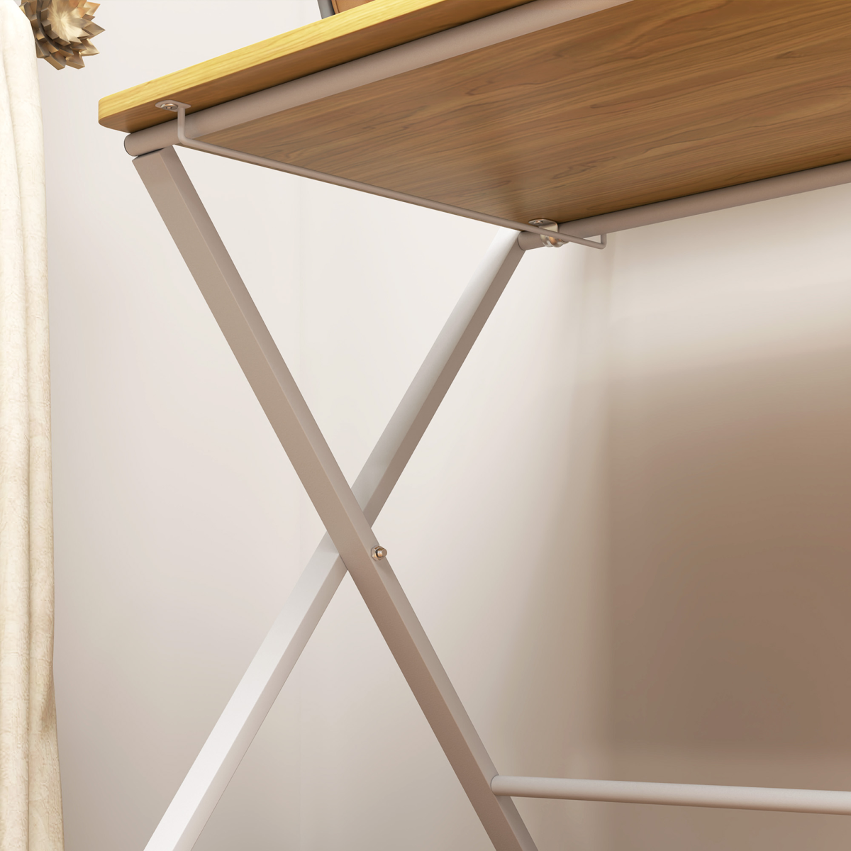 HOMCOM Folding Desk with 2-Tier Shelf, Maple Wood-Effect