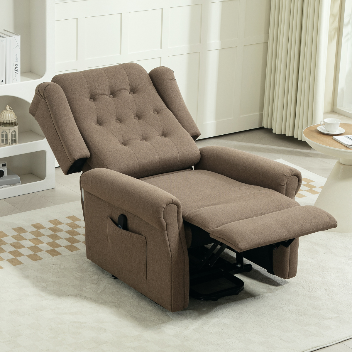 HOMCOM Power Lift Recliner Armchair, Wingback, Button Tufted, Dark Brown