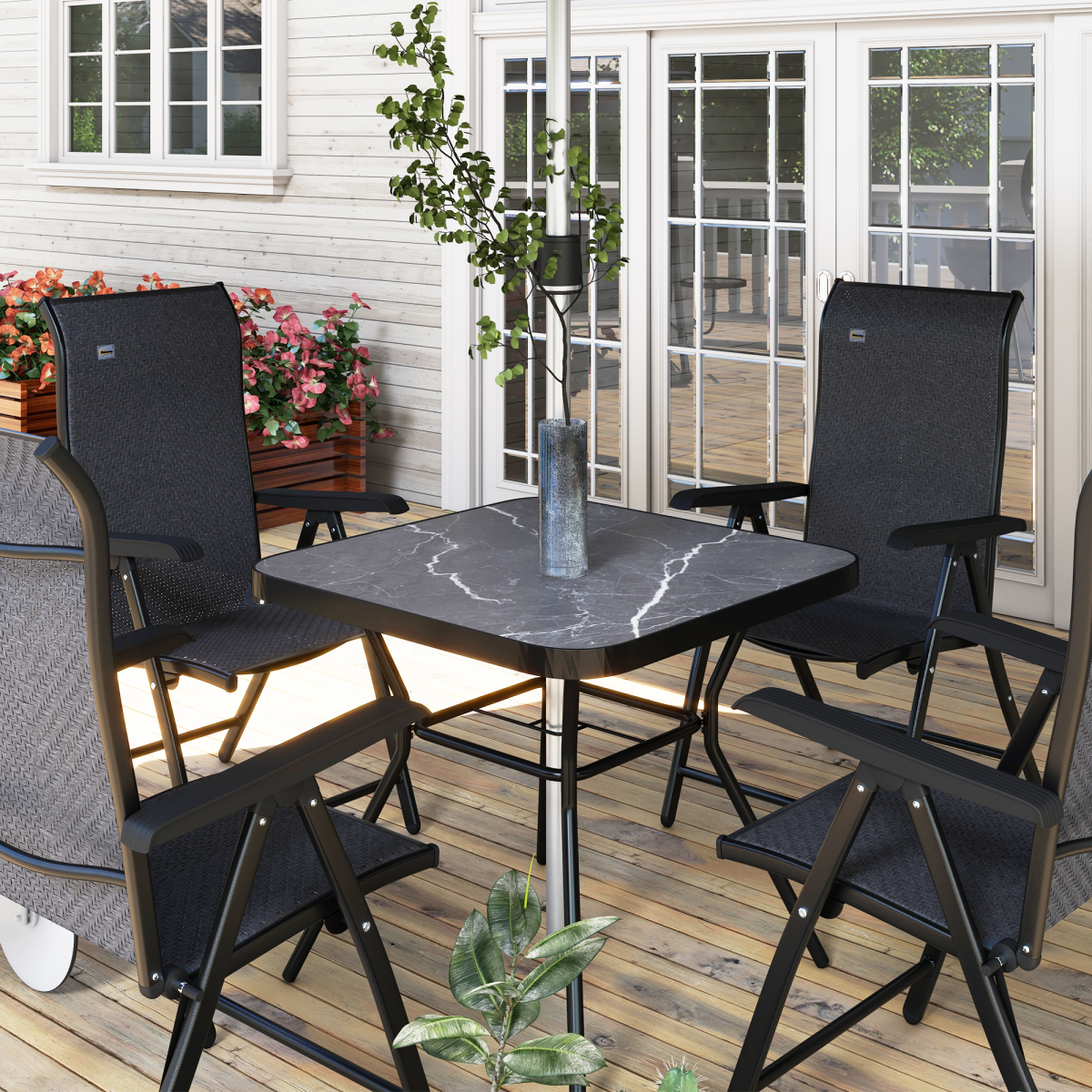 Outsunny Faux-Marbled Patio Table with 42mm Umbrella Hole Steel Frame 80 x 80 cm