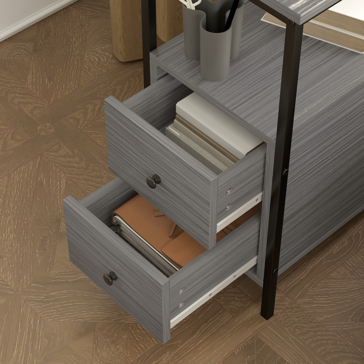 HOMCOM Narrow End Table with 2 Drawers and Storage Shelf, Grey